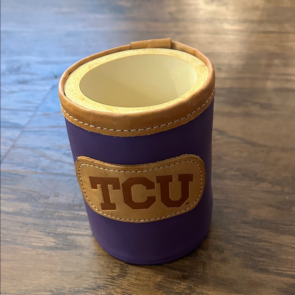 Jon Hart Purple and Tan TCU Coozie